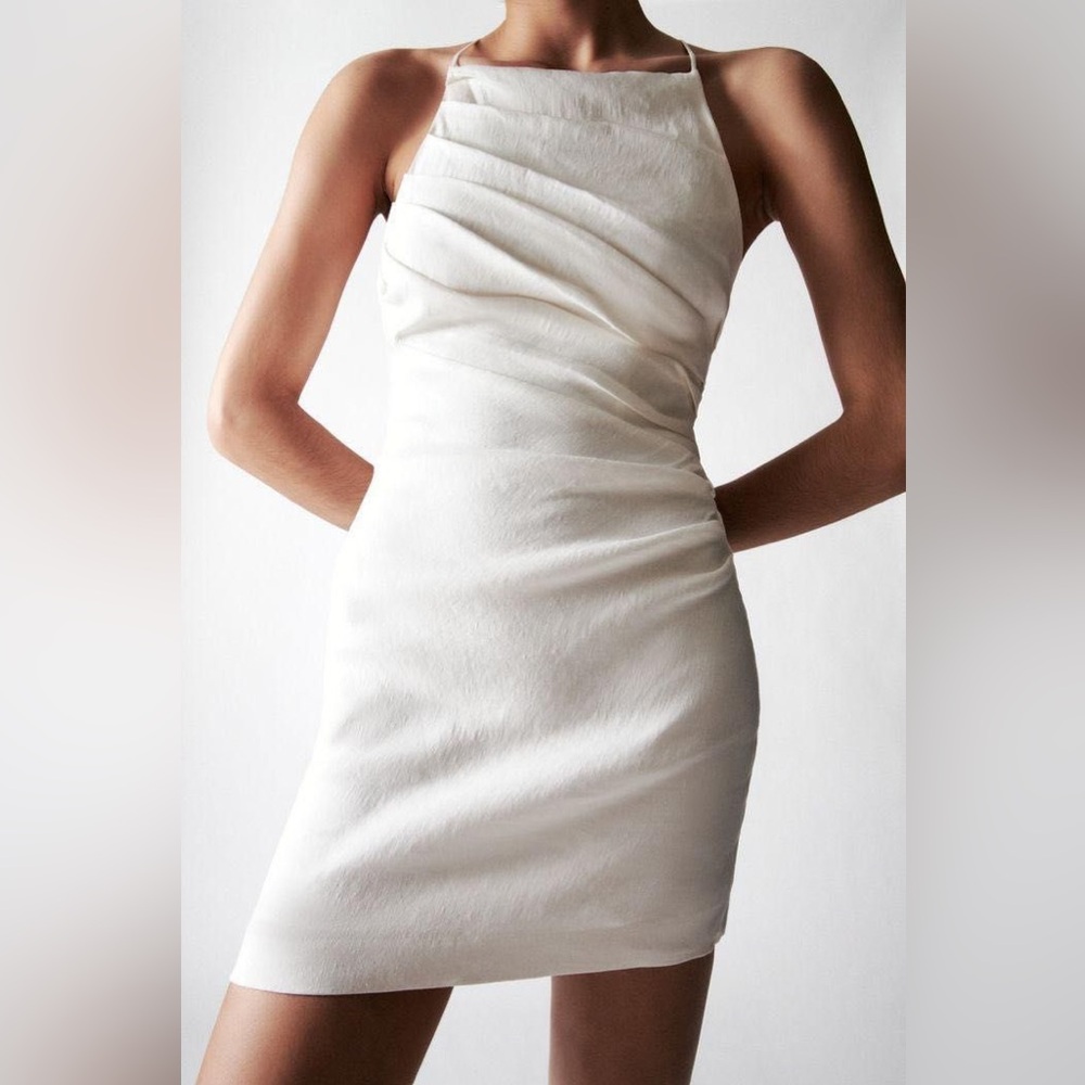Zara draped linen blend white mini dress